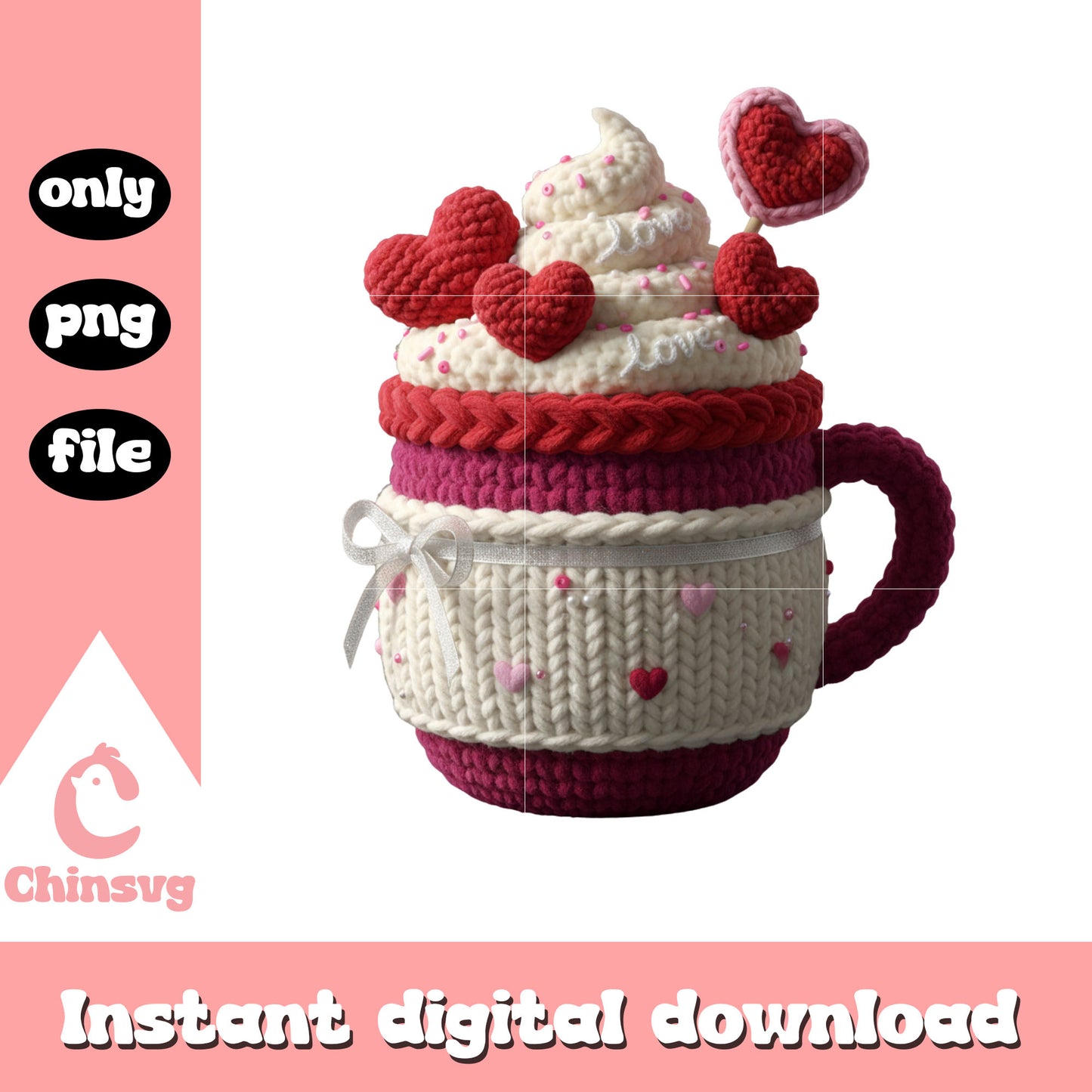 Valentine cream hearts crochet png, valentines ice cream png