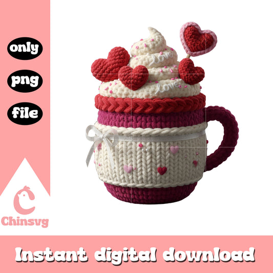 Valentine cream hearts crochet png, valentines ice cream png