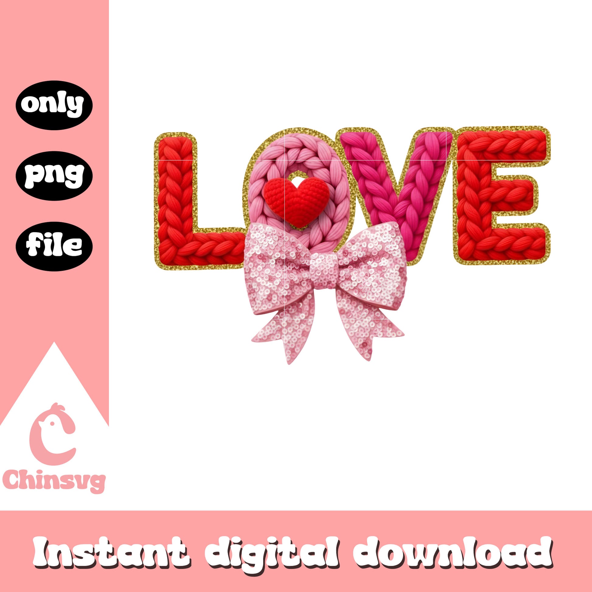 Valentine crochet bow love png, valentines day bow​ png