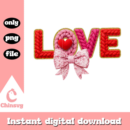 Valentine crochet bow love png, valentines day bow​ png