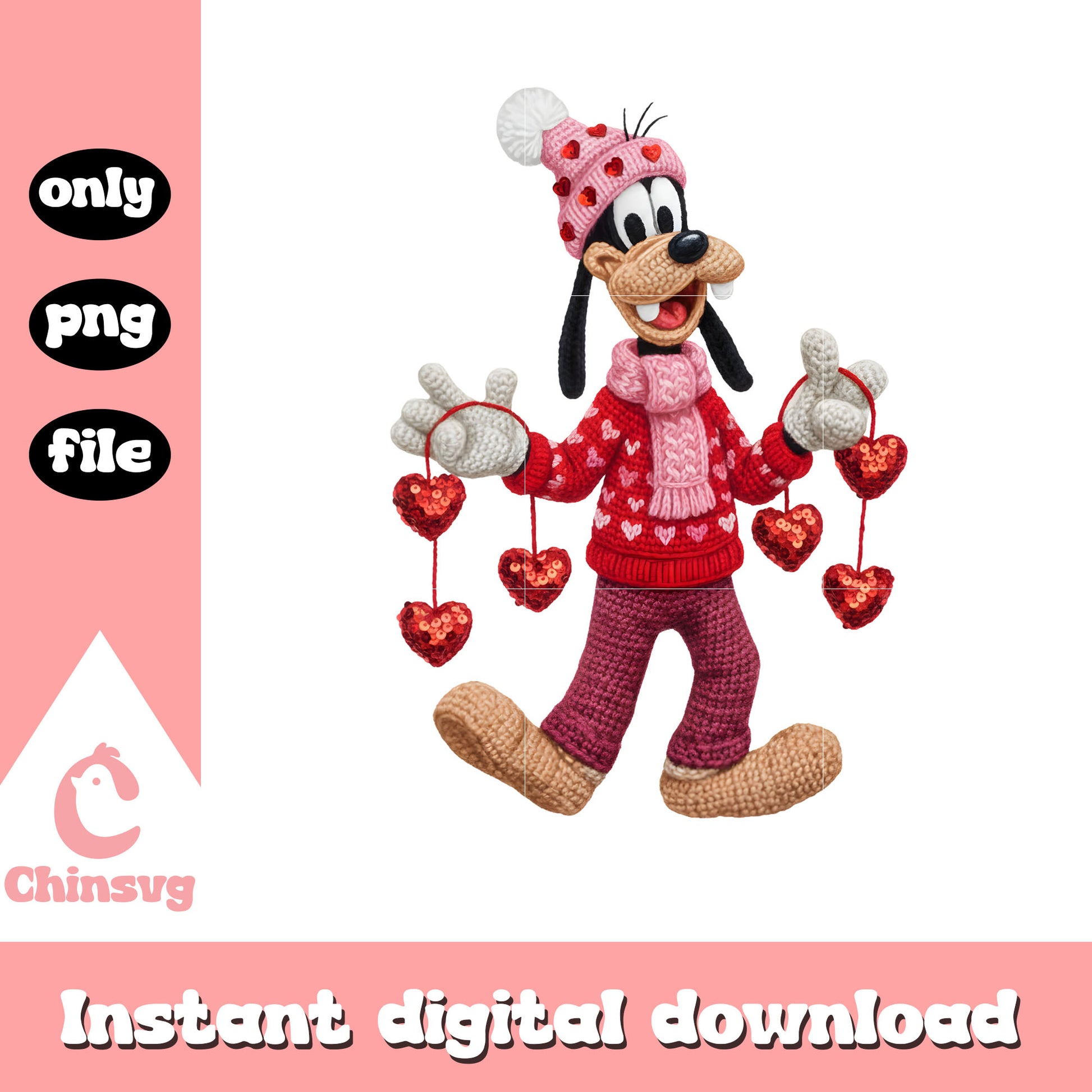 Valentine crochet goofy shirt png, disney valentines​ png