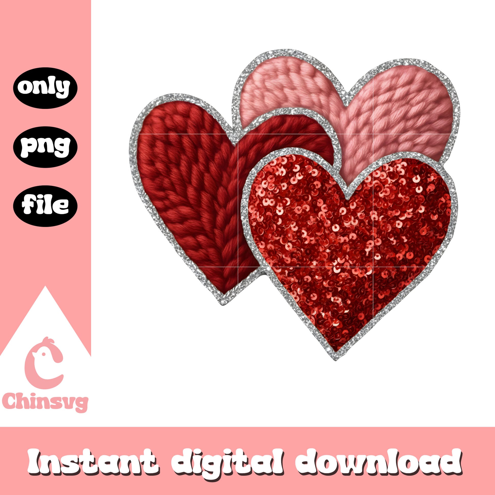 Valentine crochet hearts digital png, valentines hearts​ png