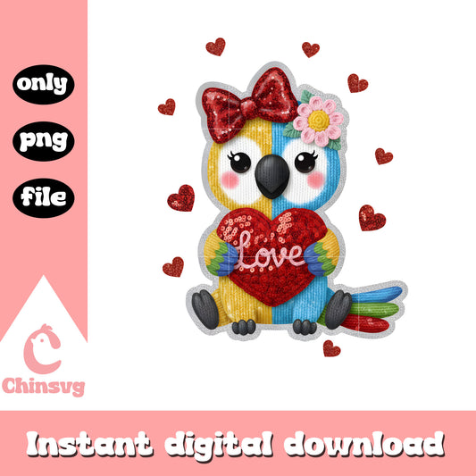 Valentine crochet macaw bow png, valentines day love​ png