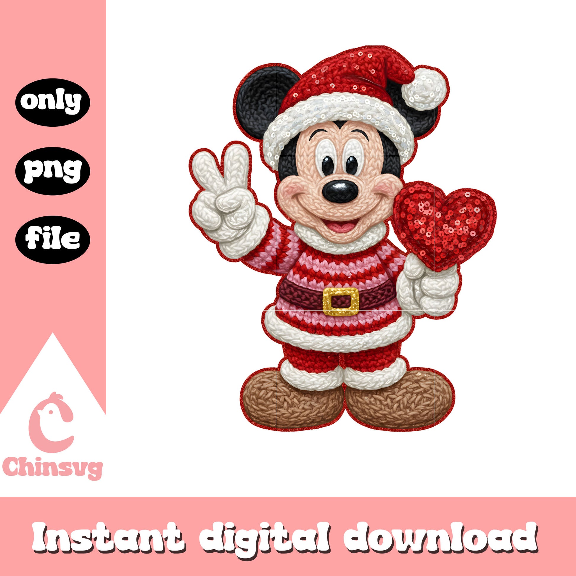 Valentine crochet mickey santa png, disney valentines​ png
