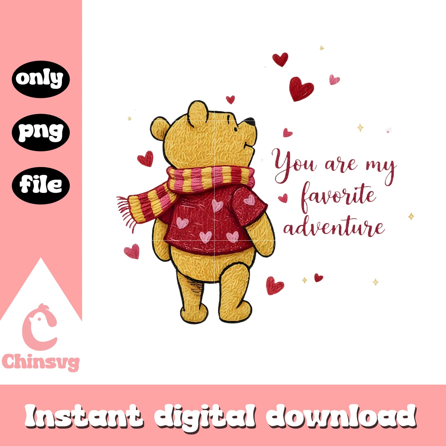 Valentine crochet pooh hearts png, disney valentine's day png