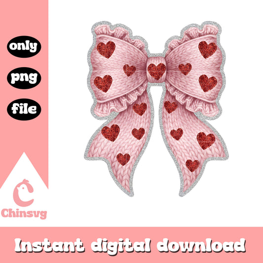 Valentine crochet pow hearts png, valentines day bow​ png
