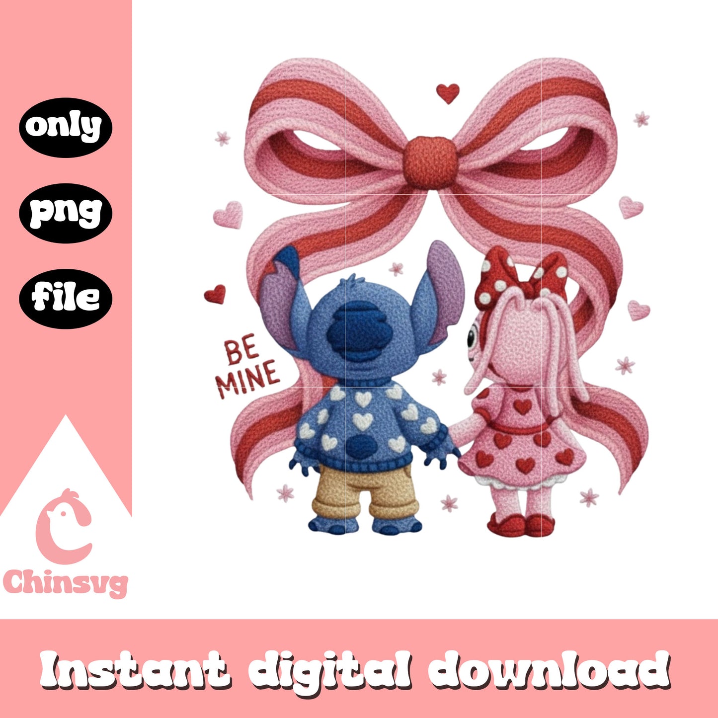 Valentine crochet stitch bow png, stitch valentines​ png