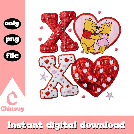 Valentine crochet xoxo pooh png, valentine's day pooh​ png