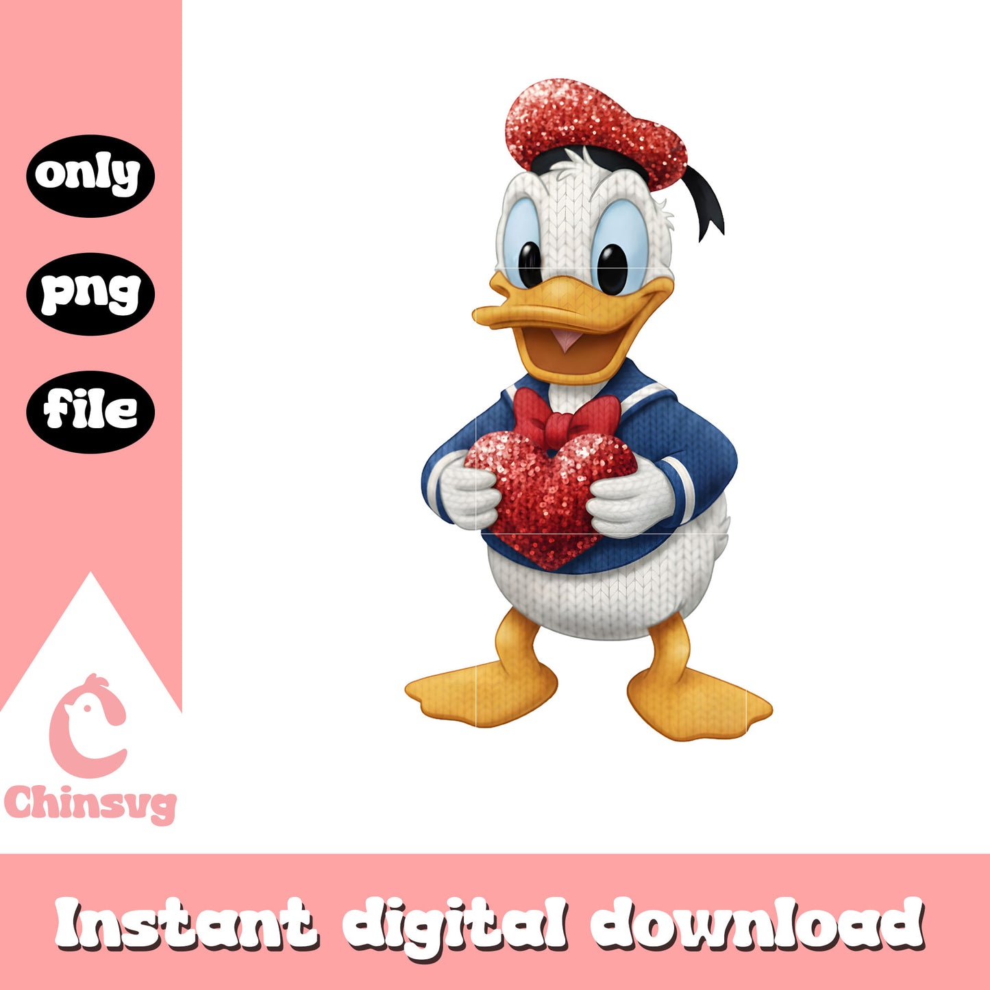 Valentine daisy duck crochet png, disney valentine's day​​ png