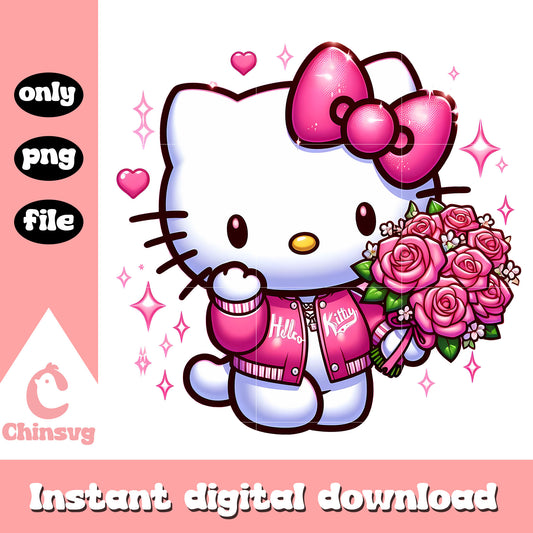 Valentine flowers hello kitty character png, happy valentine's day png
