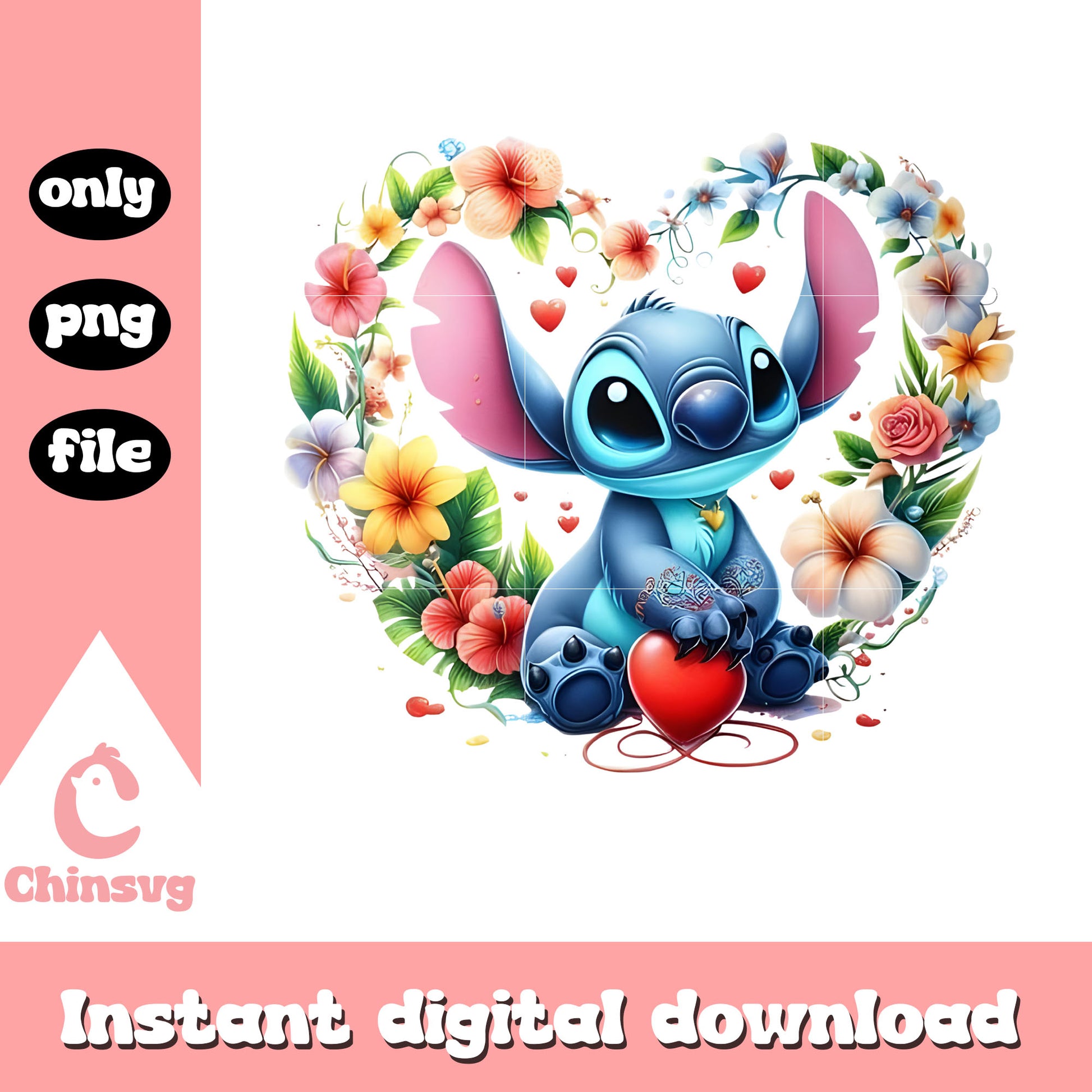 Valentine flower stitch love png, stitch valentines day​​ png