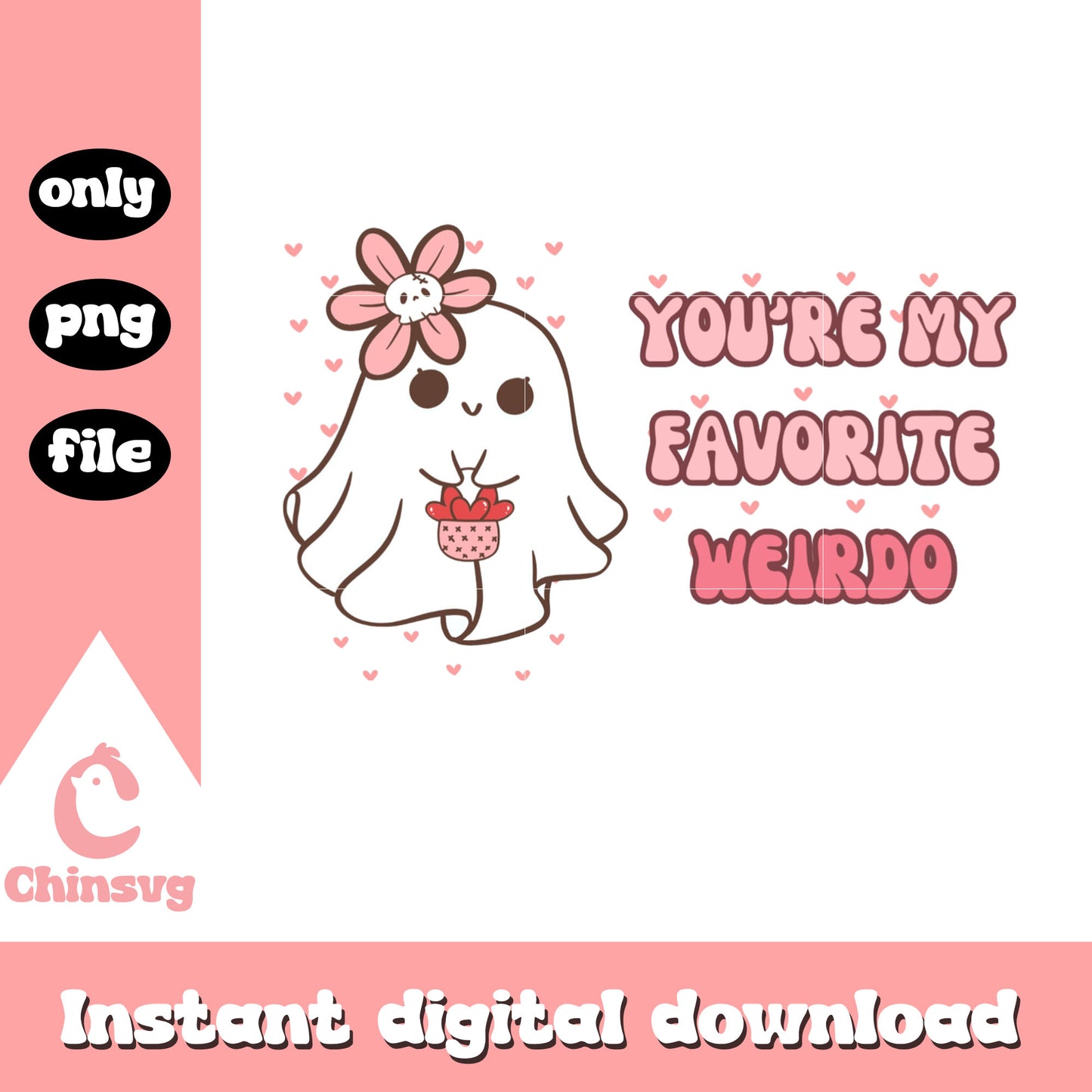 Valentine ghost flower cute png, valentines day ghost​​ png