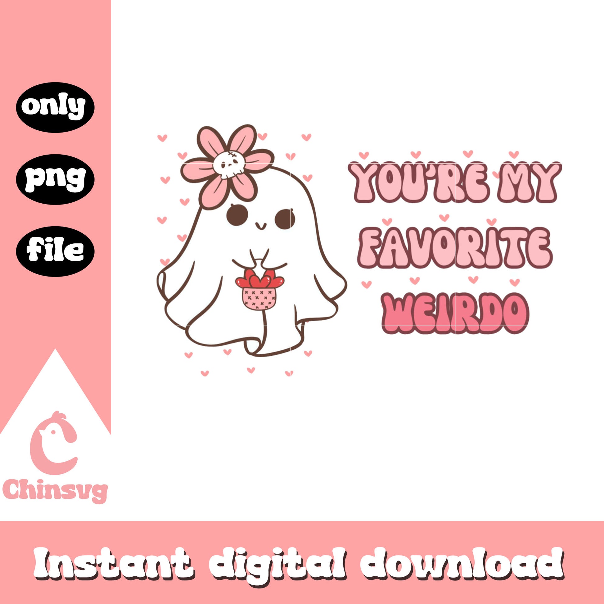 Valentine ghost flower cute png, valentines day ghost​​ png
