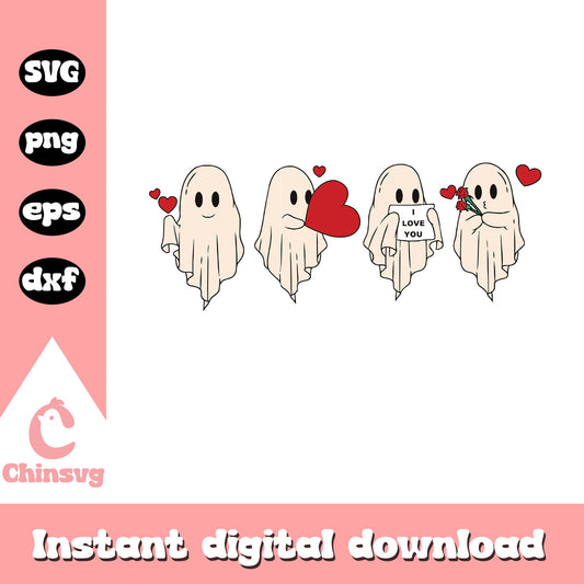 Valentine ghost heart shape svg, ghost svg, valentine svg