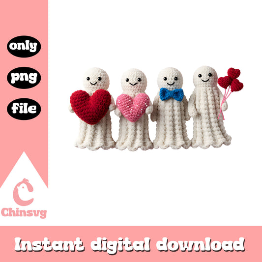 Valentine ghost love crochet png, ghost valentine's day​ png