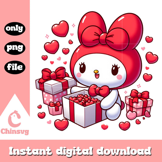 Valentine gift red heart my melody png, valentine day png, sanrio png