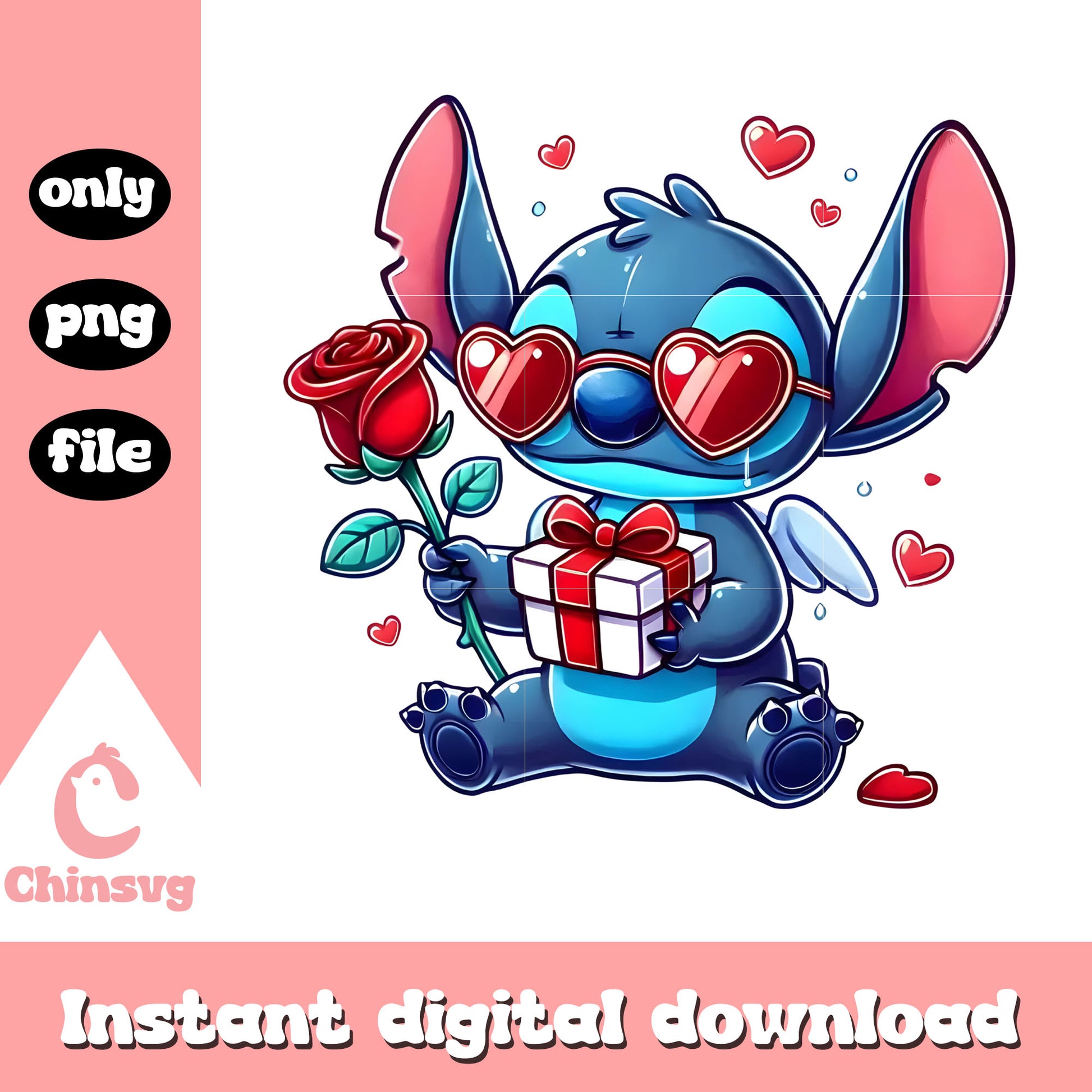 Valentine gifts glasses stitch png, stitch valentines day​ png