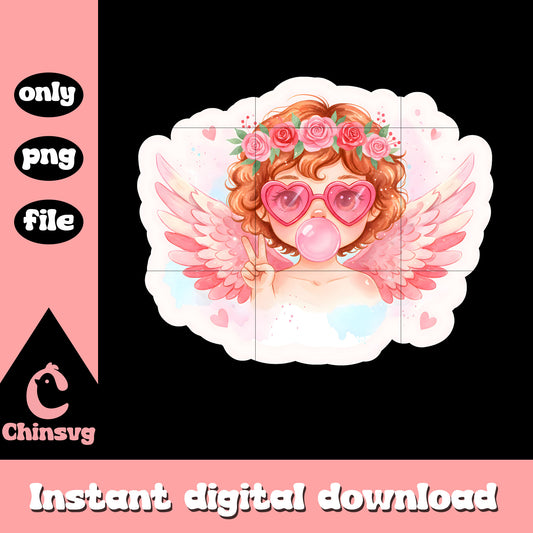 Valentine girl angel glasses png, valentine angels​​​ png