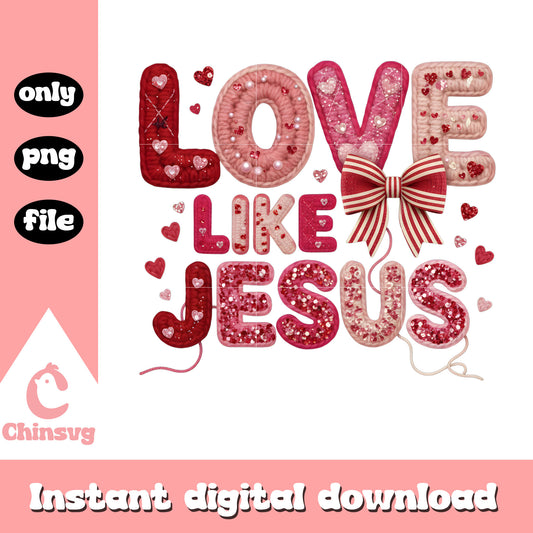 Valentine glitter love crochet png, valentines day bow png