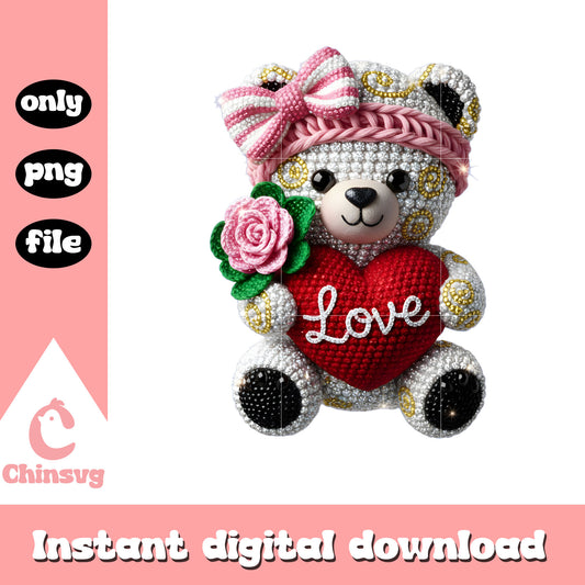 Valentine heart bear crochet png, valentines teddy bear​​ png