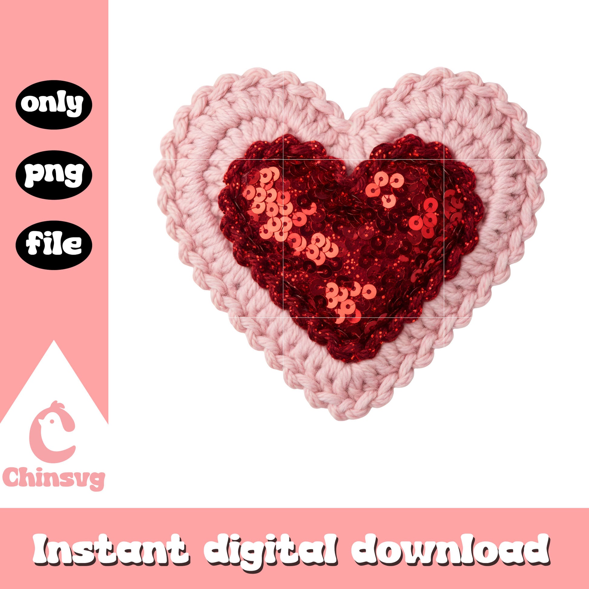 Valentine heart glitter crochet png, valentines hearts​ png