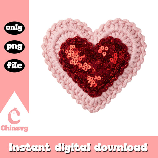 Valentine heart glitter crochet png, valentines hearts​ png