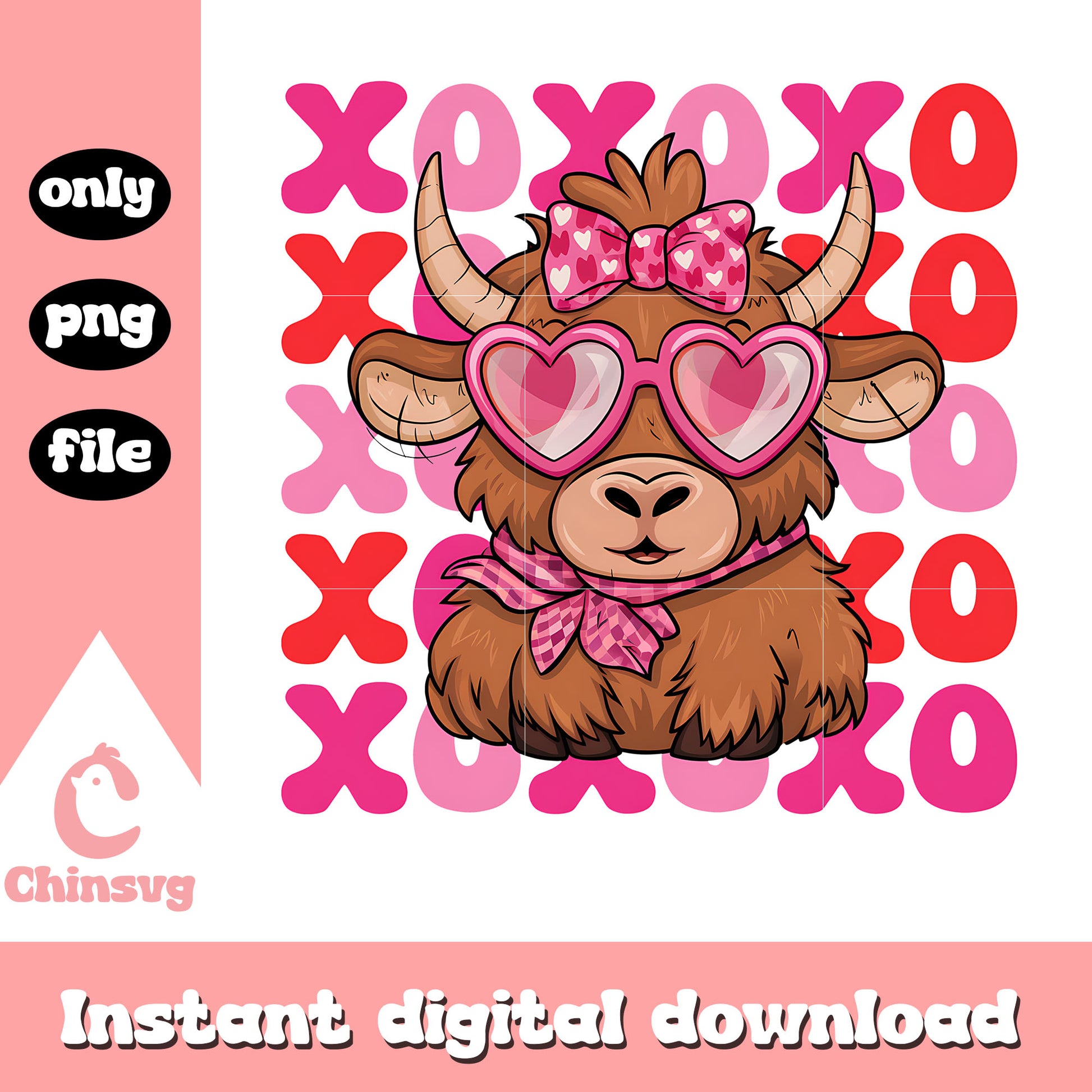 Valentine heifer highland cow xoxo png, heifer cow png, valentine png