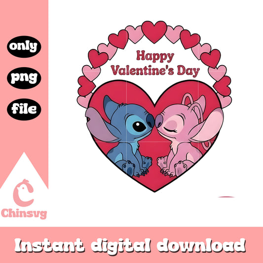 Valentine kiss love couple png, stitch valentines day​ png