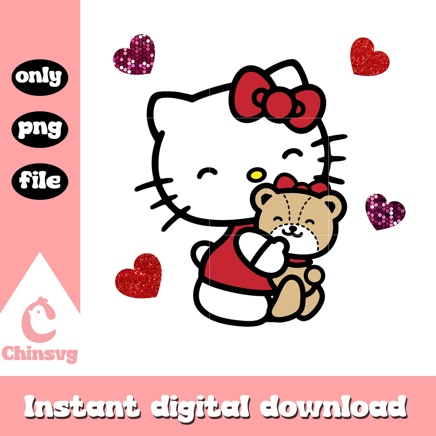 Valentine kitty bear cartoon png, hello kitty valentines png