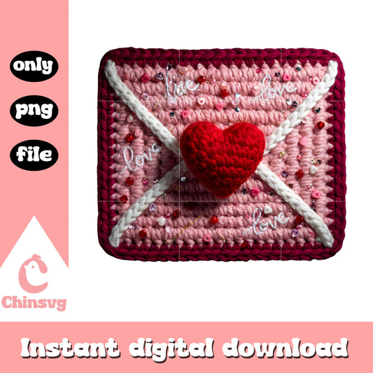 Valentine letter heart crochet png, valentine's day letter​​​ png