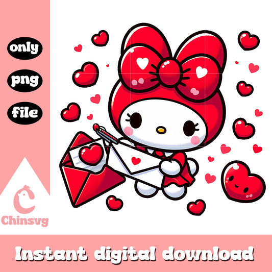 Valentine letter red heart my melody png, valentine gift png, sanrio png
