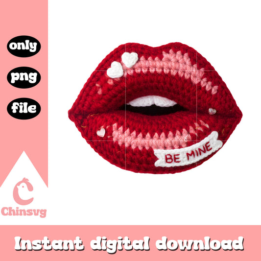 Valentine lips design crochet png, valentines day lips png
