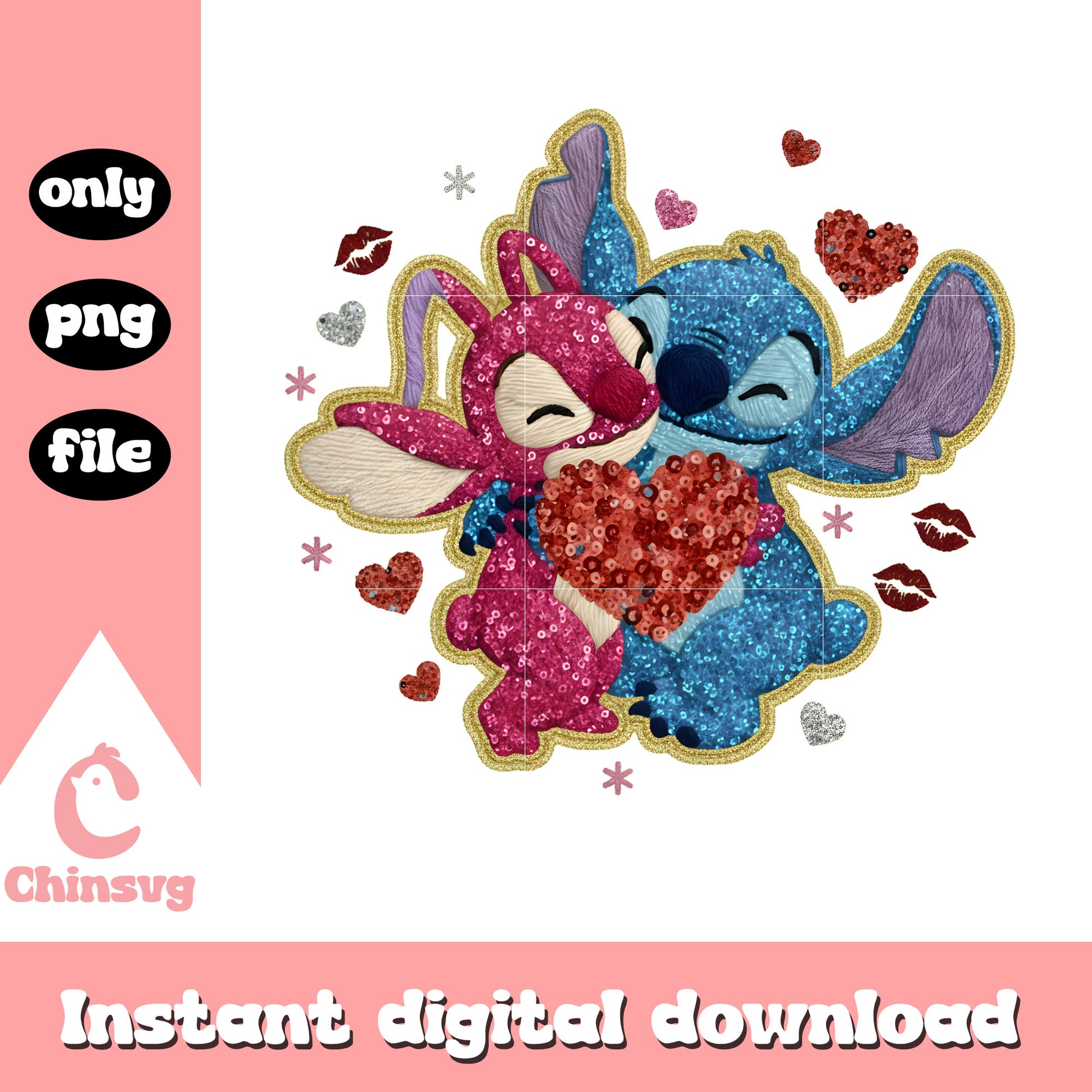 Valentine love crochet couple png, stitch valentines day​​​ png