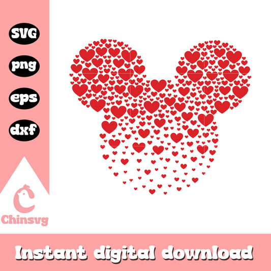 Valentine mickey head heart shape svg, disney valentine svg