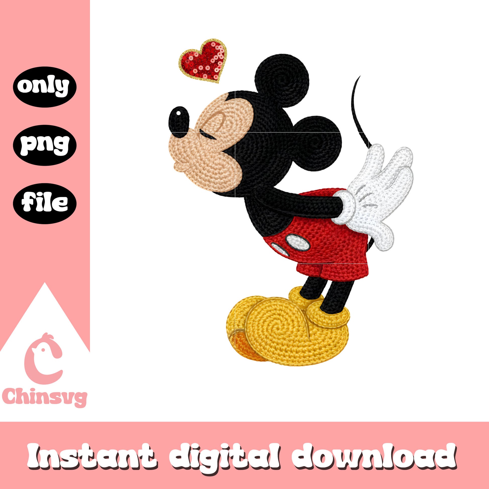 Valentine mickey kiss crochet png, disney valentines​ png