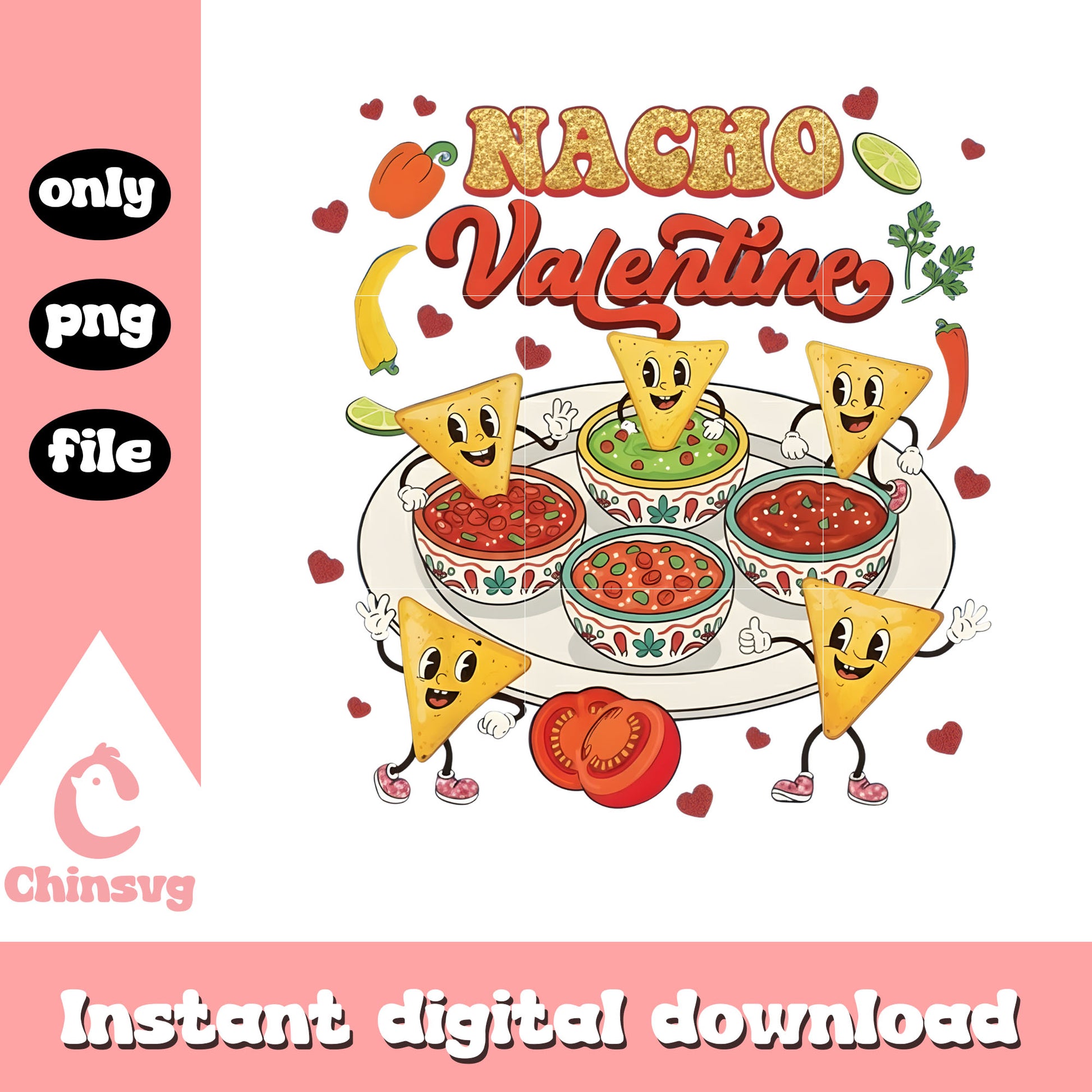 Valentine nacho fruit cartoon png, design valentines day png