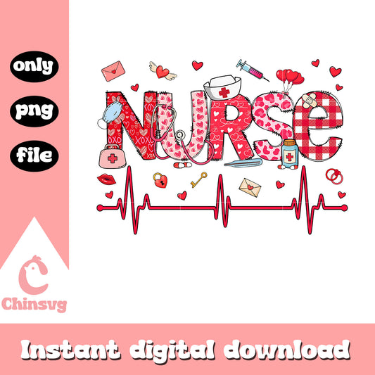 Valentine nurse heartbeat png, nurse png, valentine png