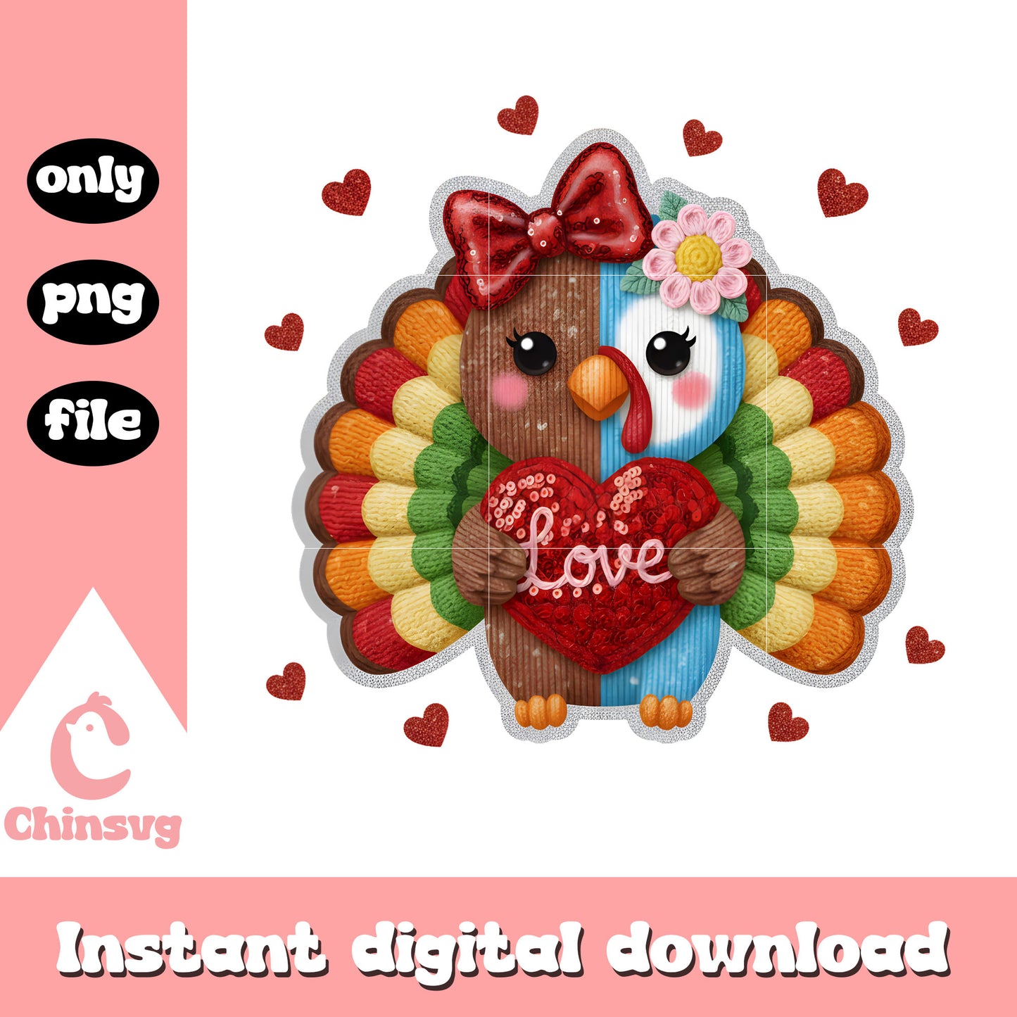 Valentine peacock glitter crochet png, valentines day love​​ png
