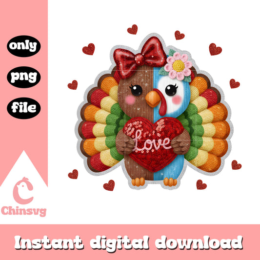 Valentine peacock glitter crochet png, valentines day love​​ png