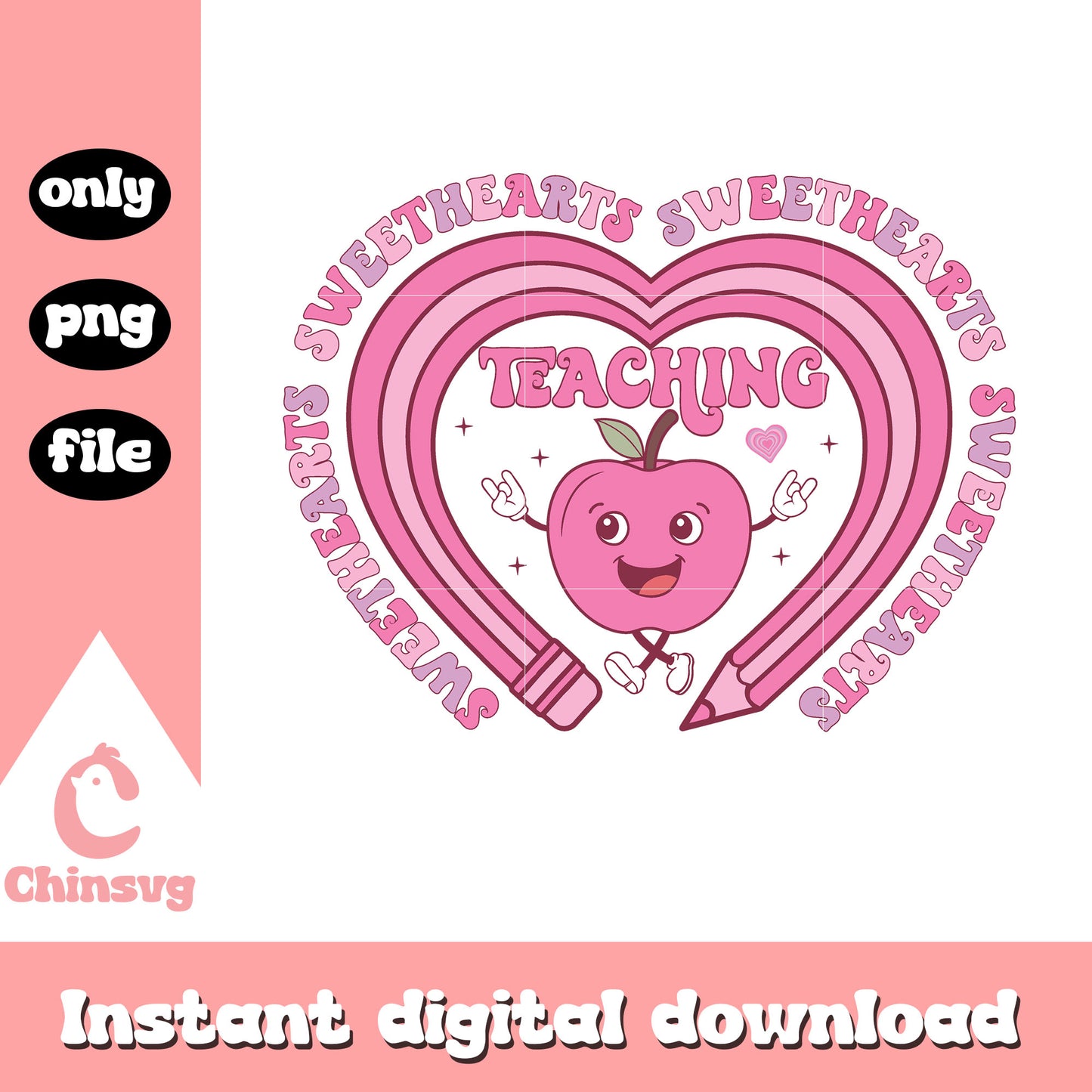 Valentine pink pencil teaching png, apple valentine's day png