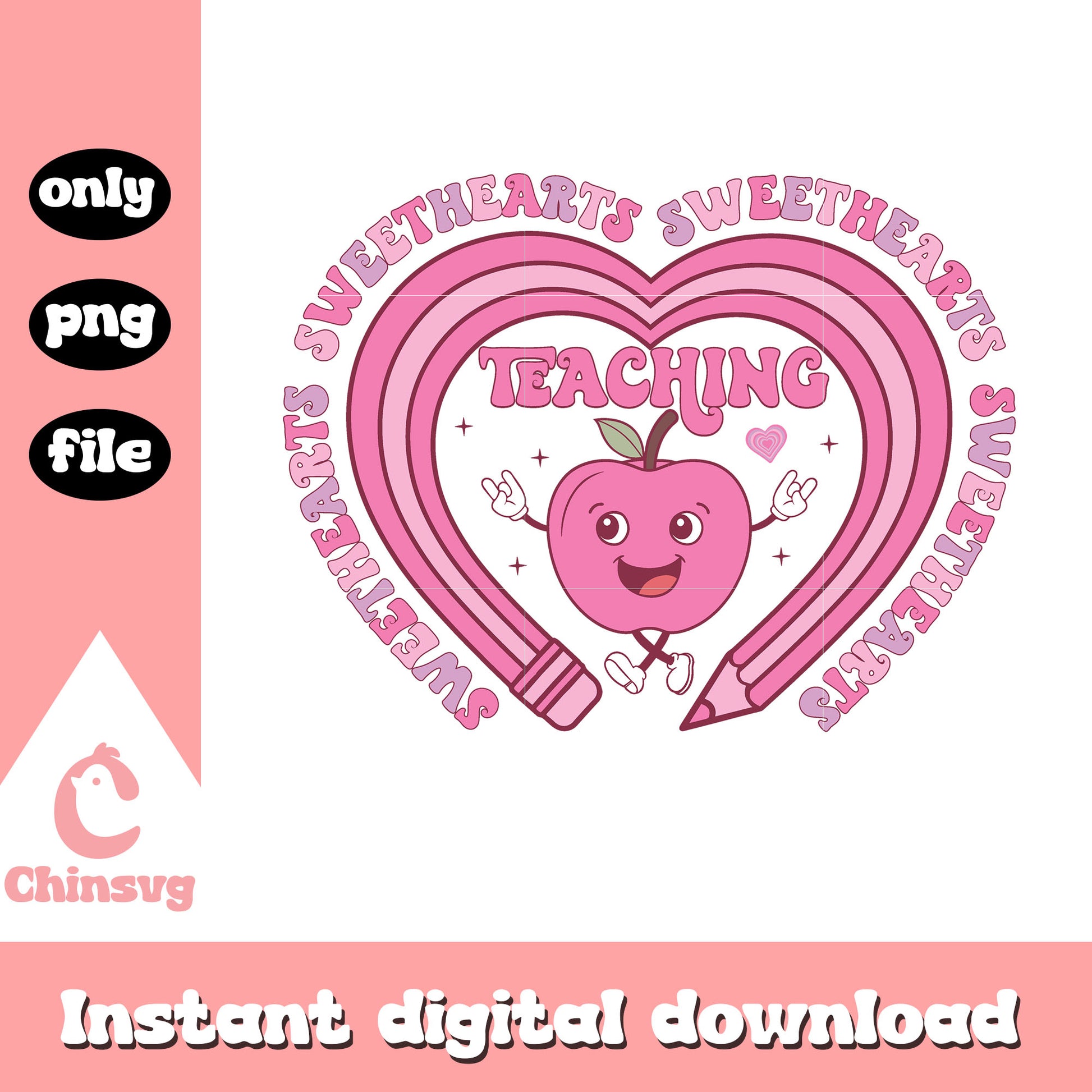 Valentine pink pencil teaching png, apple valentine's day png