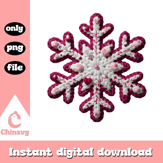 Valentine pink snow crochet png, valentine's day snow​ png