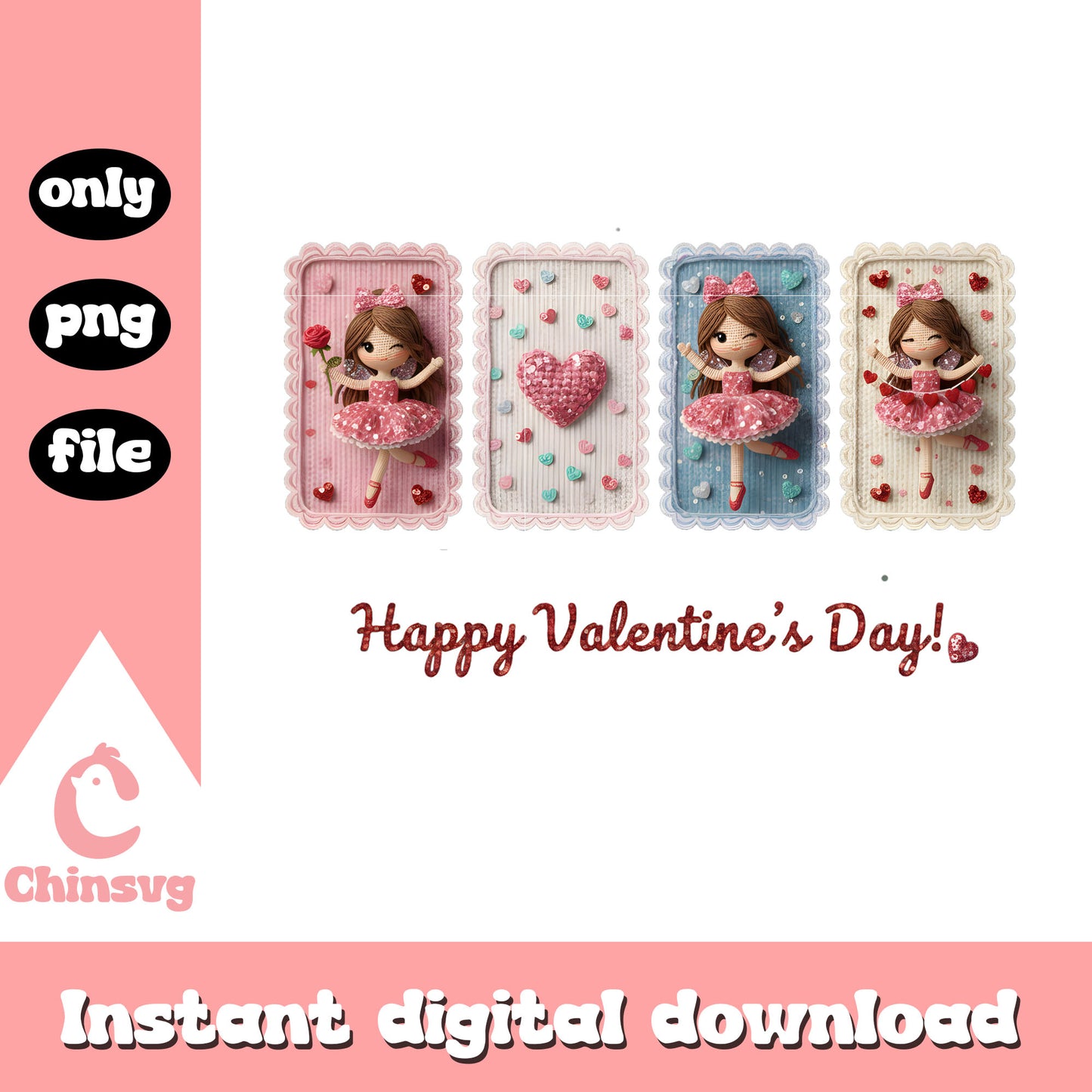 Valentine princess color crochet png, princess valentine png