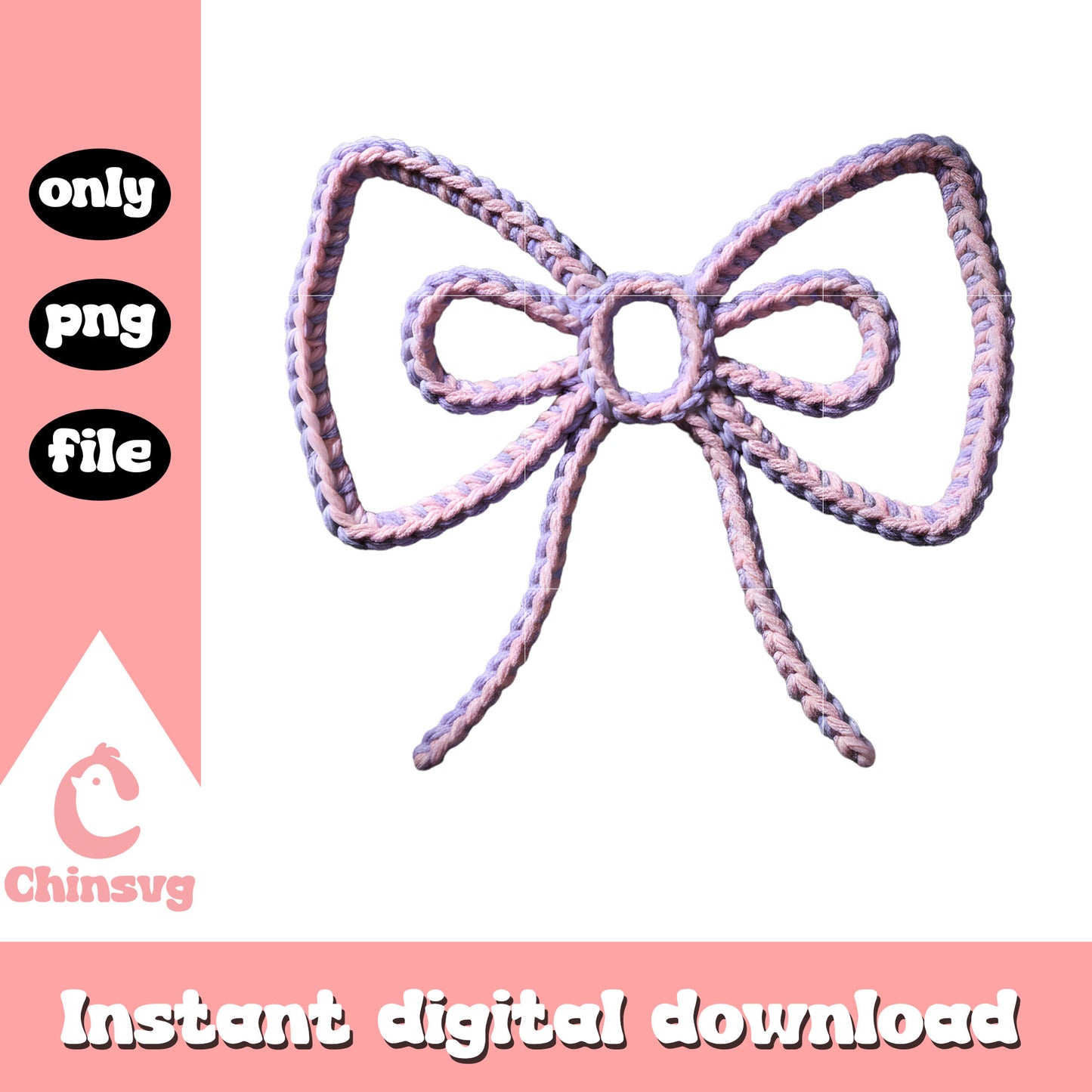 Valentine purple bow crochet png, valentines day bow​ png