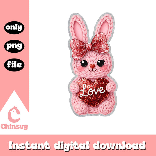 Valentine rabbit design crochet png, valentines day rabbit​ png