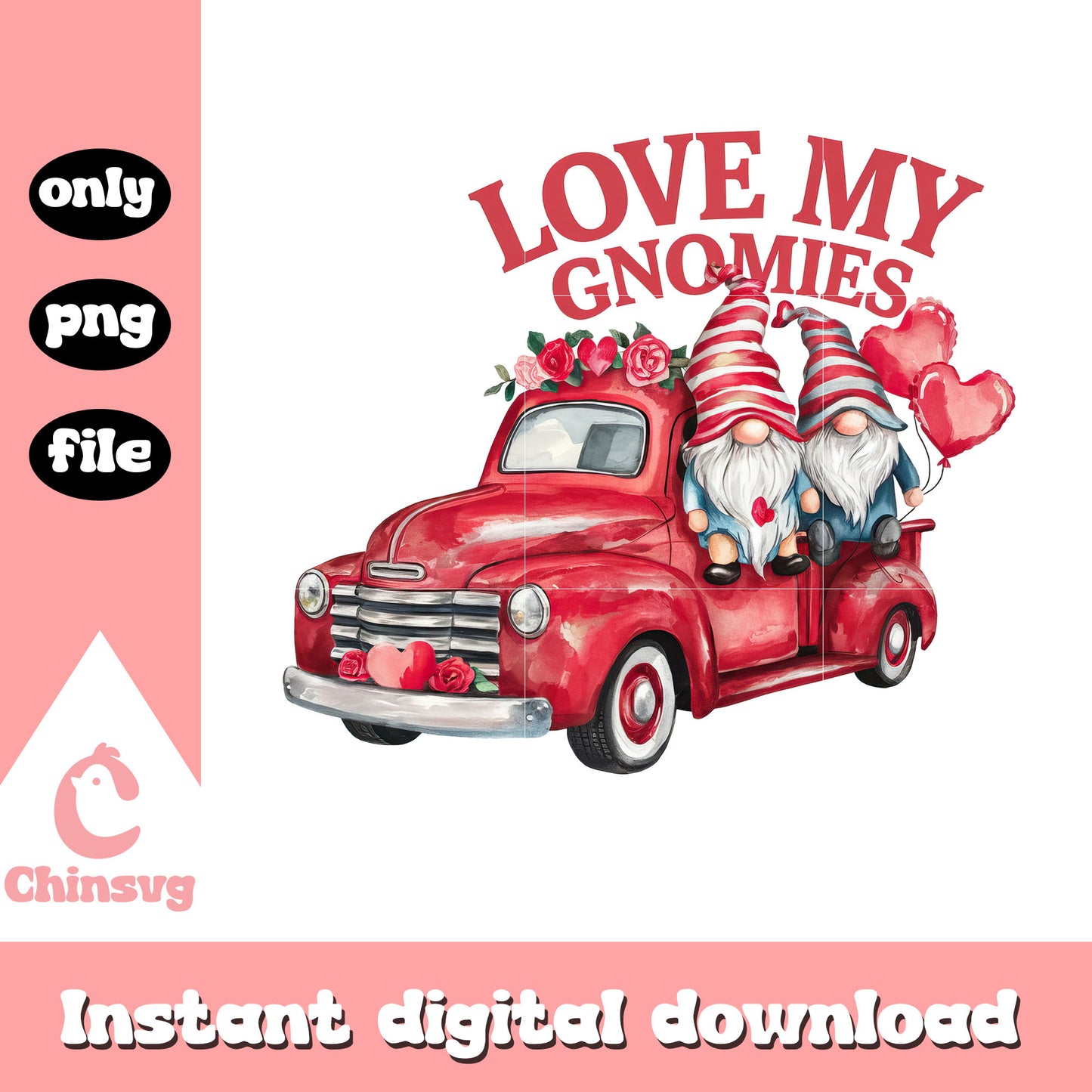 Valentine red car gnome png, happy valentines day gnomes​​ png