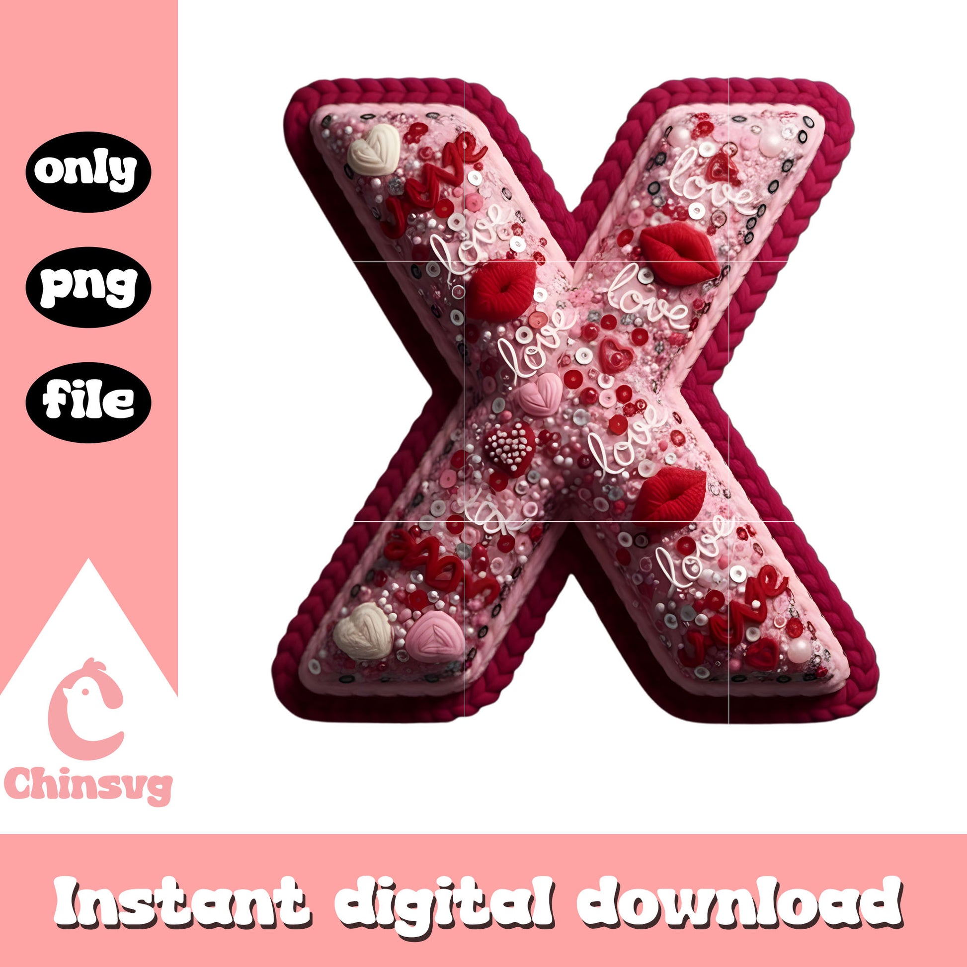 Valentine rose alphabet crochet png, alphabet valentine​ png