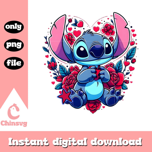 Valentine rose stitch design png, stitch valentines day​ png