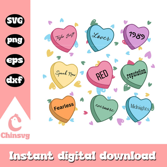 Valentines day swift albums heart svg, taylor swift valentines​ svg