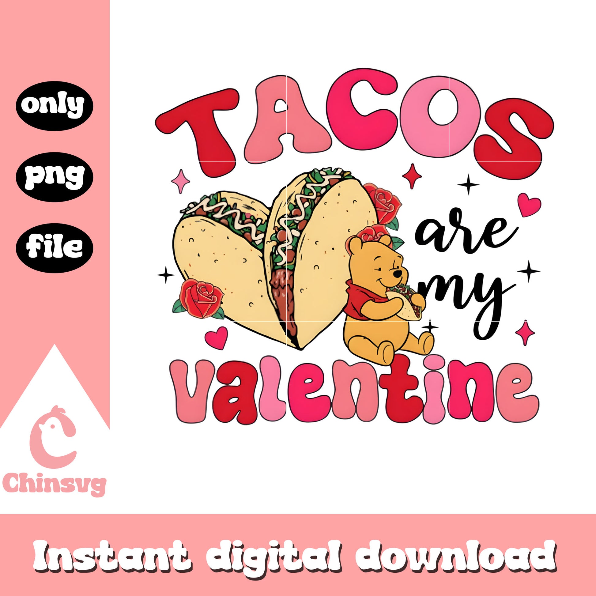Valentine tacos pooh design png, design valentines day png
